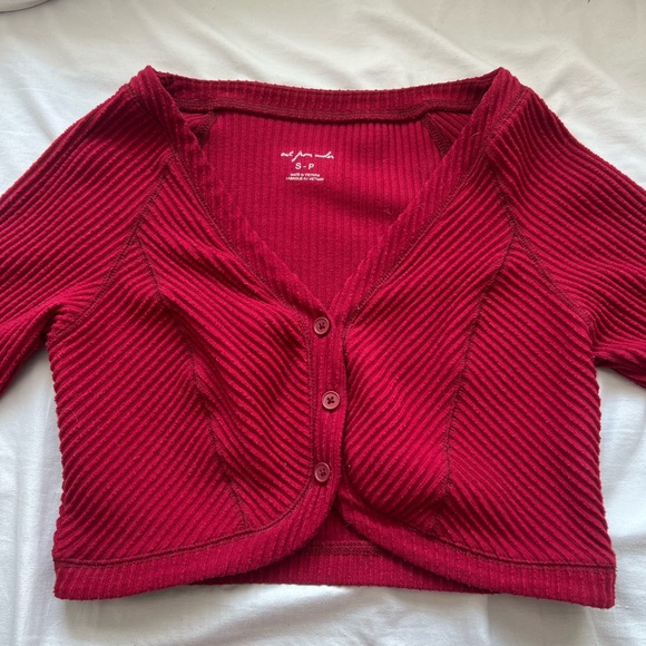 Red Ribbed Button-Up Cardigan - Picture 2 of 4